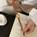 Vintage Square Dial Watch - Brown Strap Gold Dial (Leather Strap) [EK7P8RTY]
