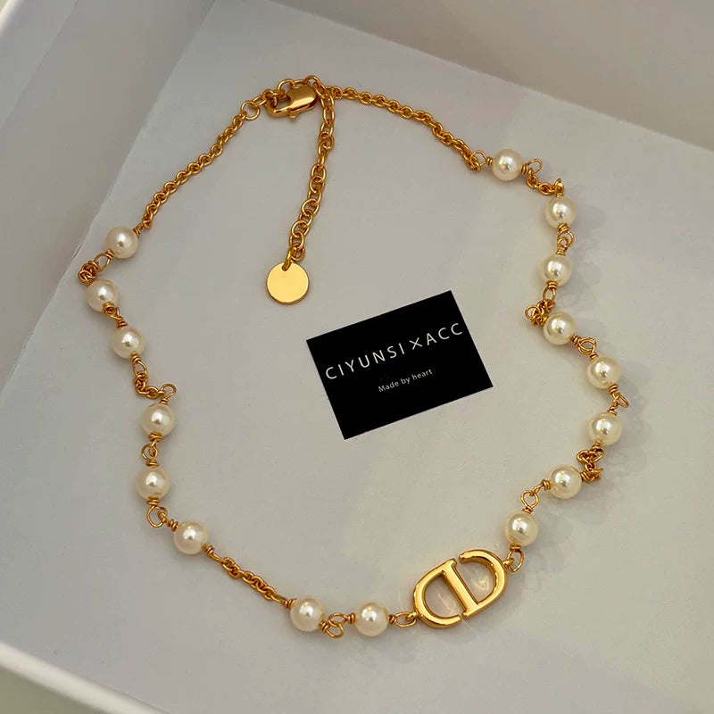 Pearl and Gold Chain Necklace - Gold Pearl Necklace [3A5UJJOB]