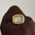 Vintage Square Dial Watch - Black Strap Gold Frame White Dial (Leather Strap) [1FUVFQ6Y]