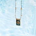 Color Cord Pendant Necklace - Heart Blue Necklace (With Beads) [GOZ8PZK7]