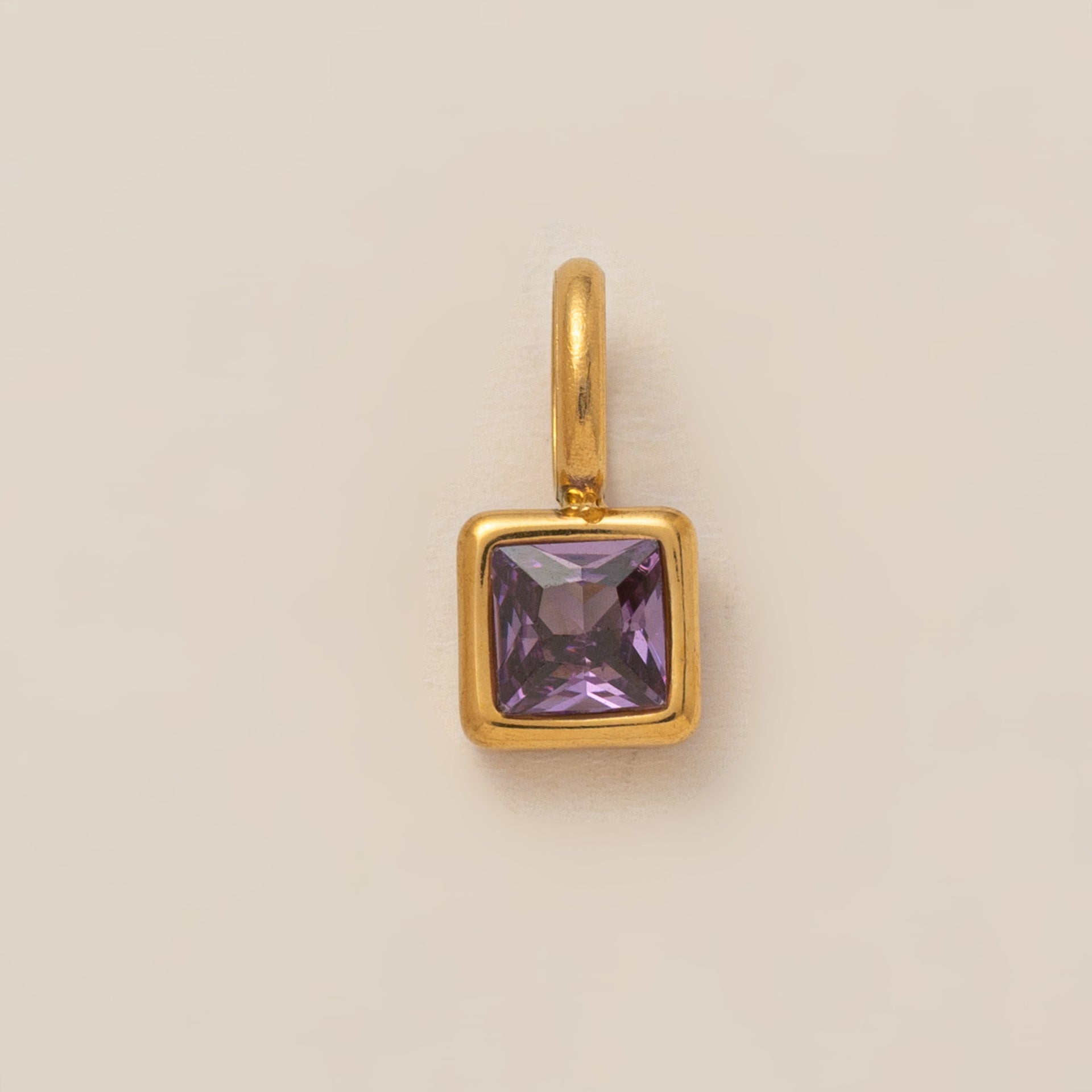 Lotus Birthstone Cube Necklace - February Pendant - Gold [EWIEHHO2]