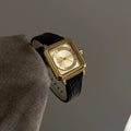 Vintage Square Bracelet Watch - Black Strap Gold Frame Gold Face (Leather) [POJ47HZV]