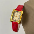 Vintage Square Roman Numeral Watch - Red Strap Gold Case Gold Dial [R10TAL4H]