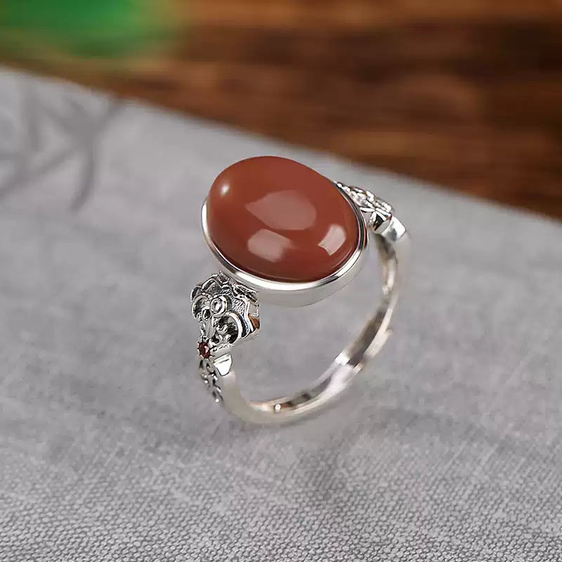 Red Agate Sterling Silver Ring