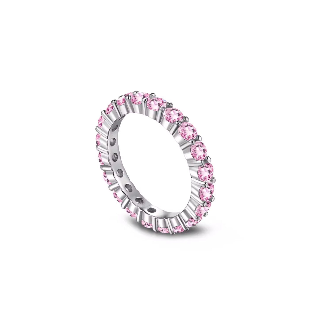 Full Circle Pink Crystal 925 Sterling Silver Ring