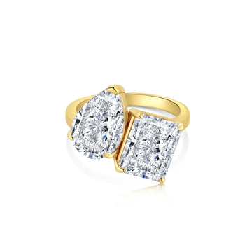 Helena Double Crystal 925 Sterling Silver Gold Ring