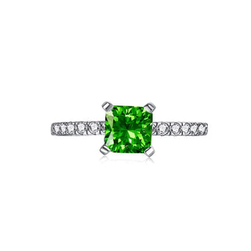 Princess Cut Green Crystal 925 Sterling Silver Ring