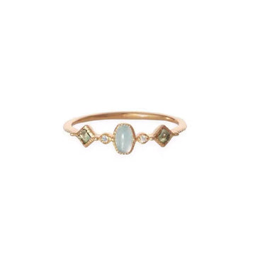 Aquamarine Gemstone Retro 925 Sterling Silver Ring Set