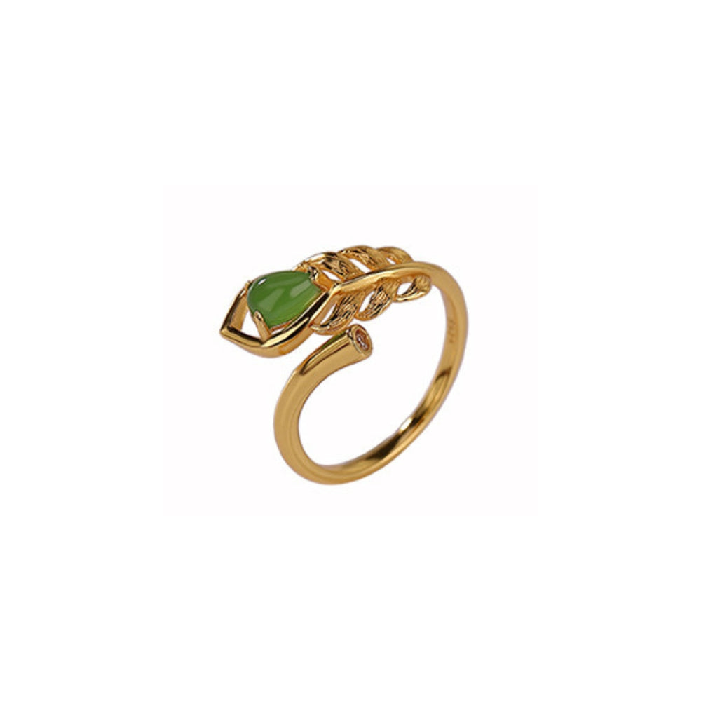 Lia Jade Leaf Pendant Ring