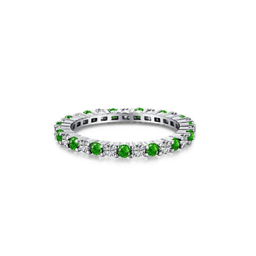 Eternity Green & White Crystal 925 Sterling Silver Ring