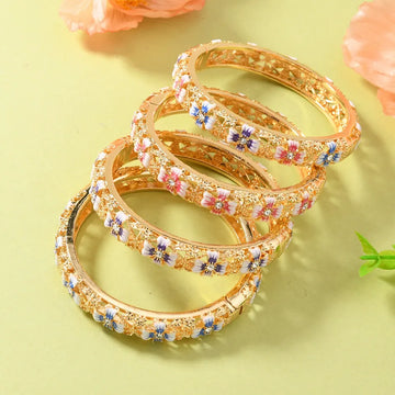 Nyra Vintage Inspired Floral Enamel Gold Bangle