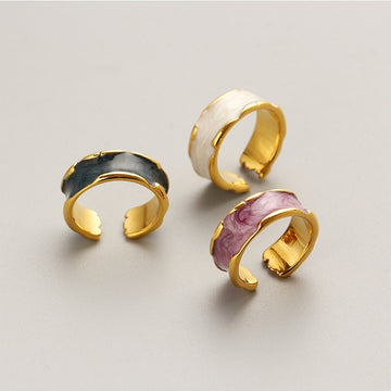 Rielle Marbled Enamel Adjustable Gold Ring