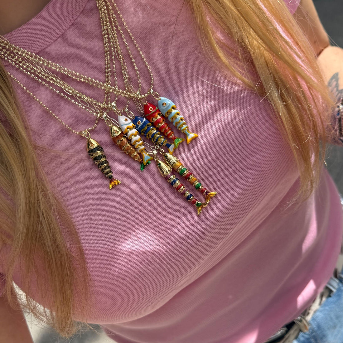 Daria Colorful Enamel Fish Pendant Necklace