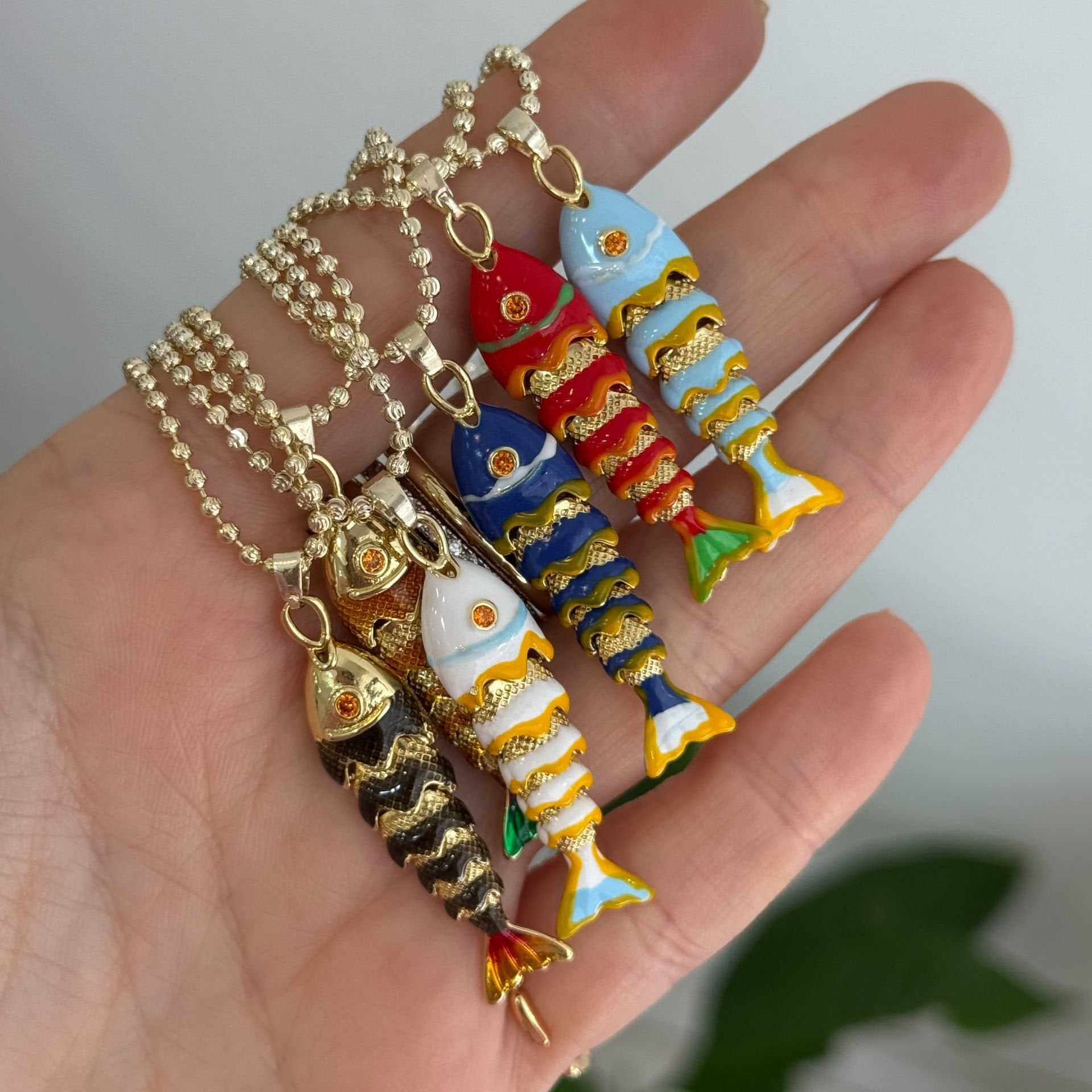 Daria Colorful Enamel Fish Pendant Necklace