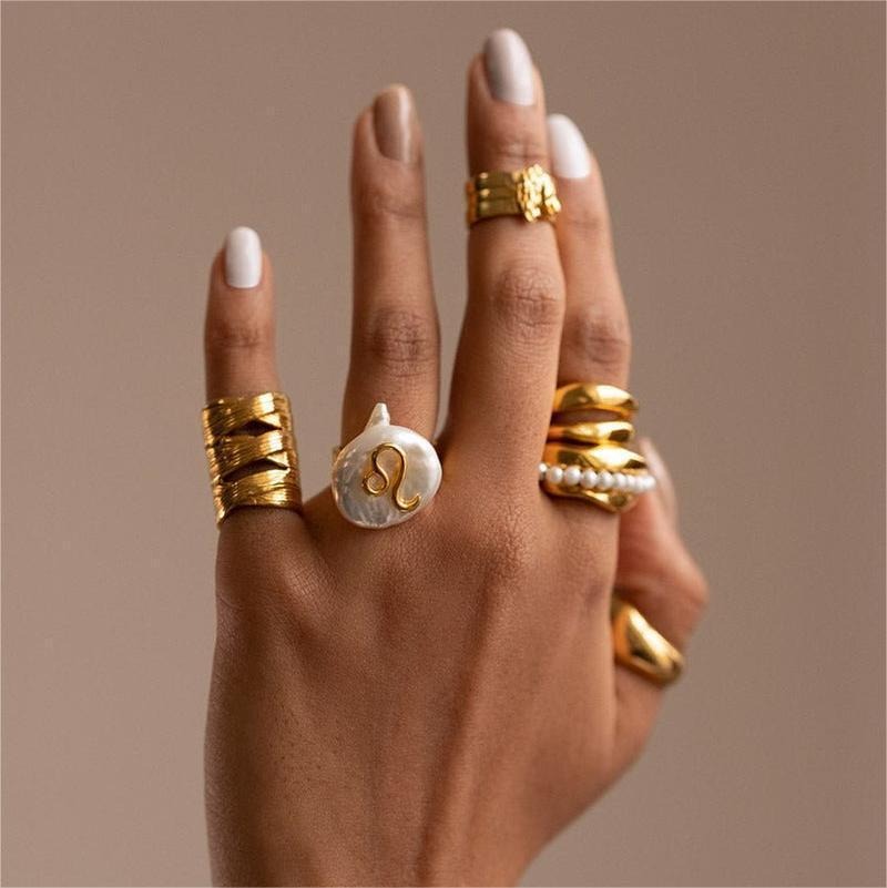 Zodiac Sign Pearl Adjustable Ring