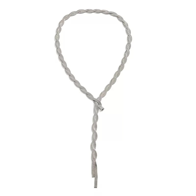 Missy Jewelry - Adeena Braided Lariat Chain Necklace - Silver Color