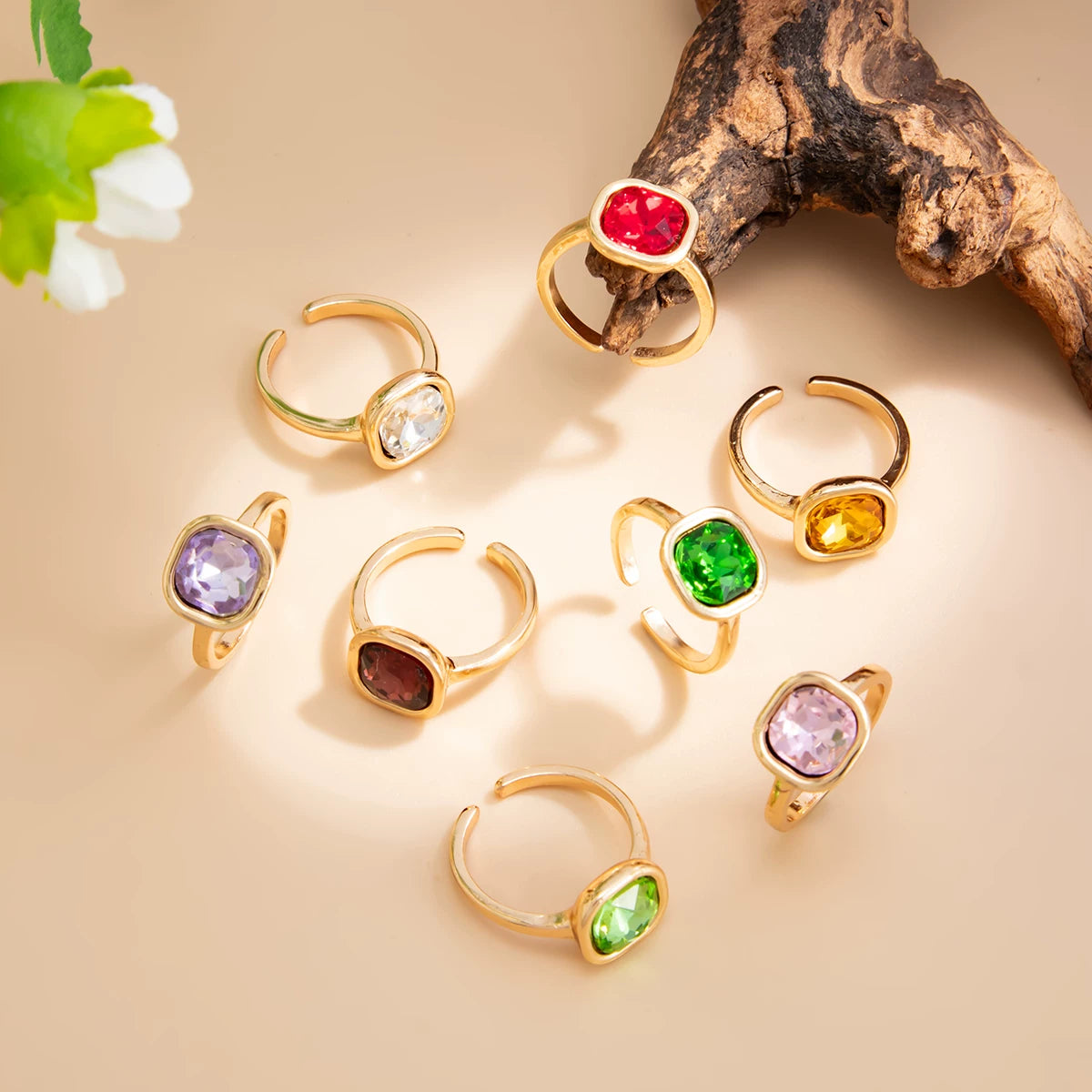 Missy Jewelry - Alaina Colorful Square Stone Ring Set