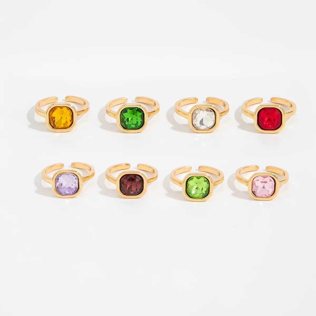 Missy Jewelry - Alaina Colorful Square Stone Ring Set - Gold Color