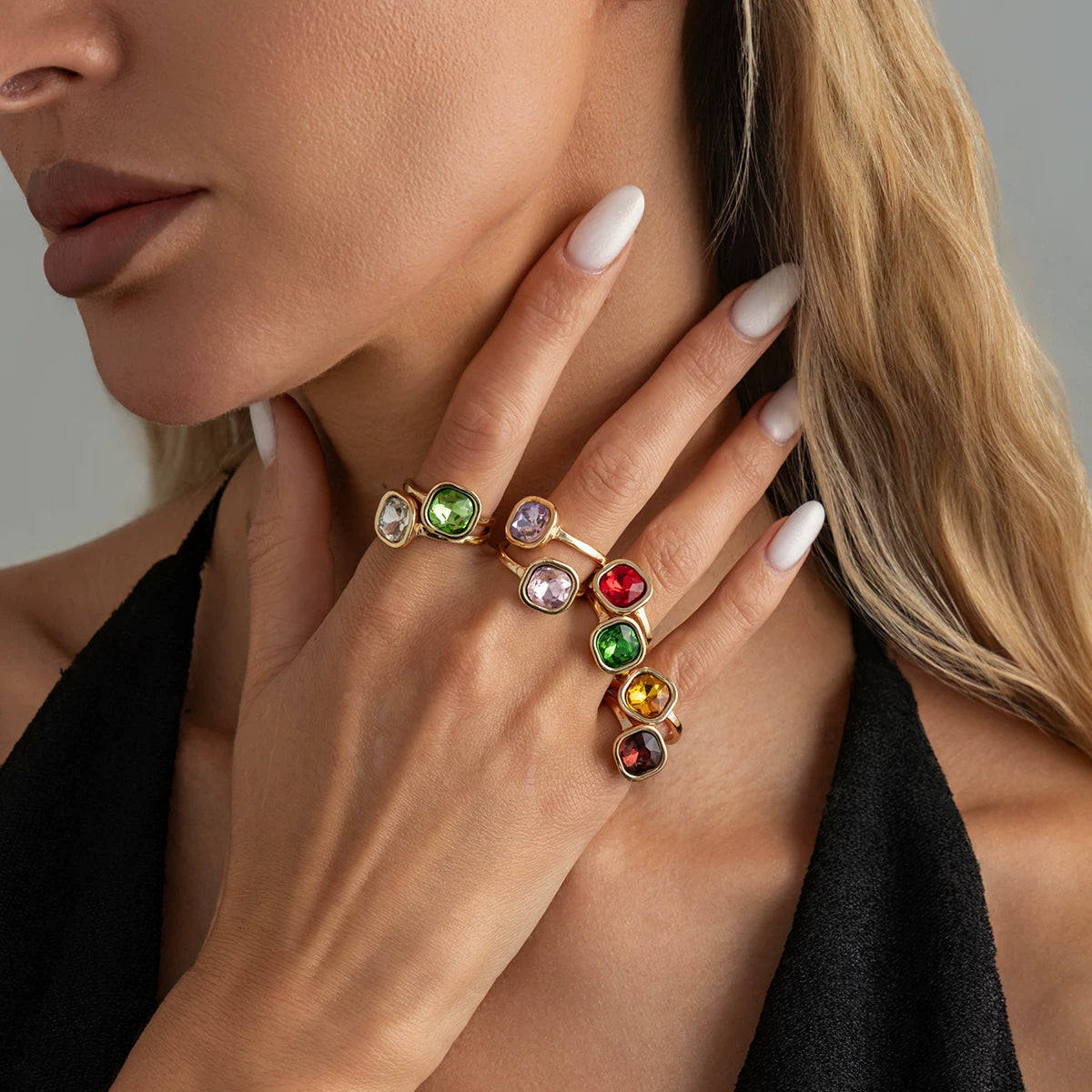 Missy Jewelry - Alaina Colorful Square Stone Ring Set