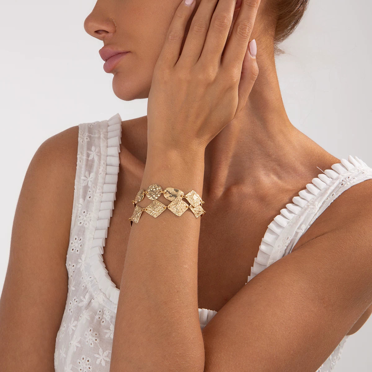 Missy Jewelry - Alana Hammered Geometric Bracelet Set