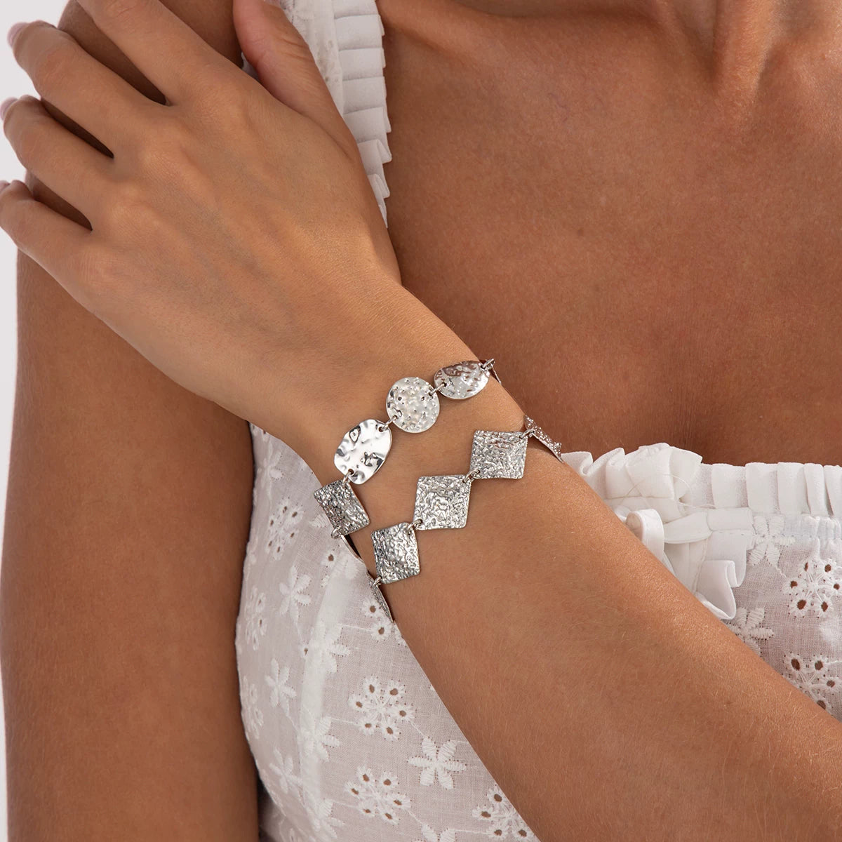 Missy Jewelry - Alana Hammered Geometric Bracelet Set