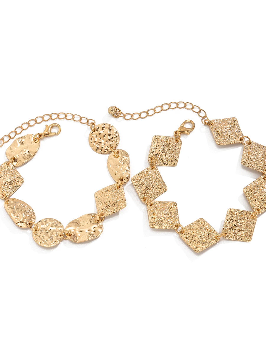 Missy Jewelry - Alana Hammered Geometric Bracelet Set - Gold Color
