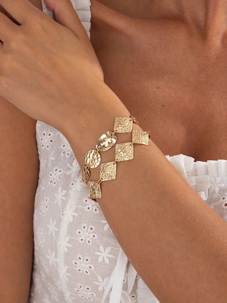 Missy Jewelry - Alana Hammered Geometric Bracelet Set