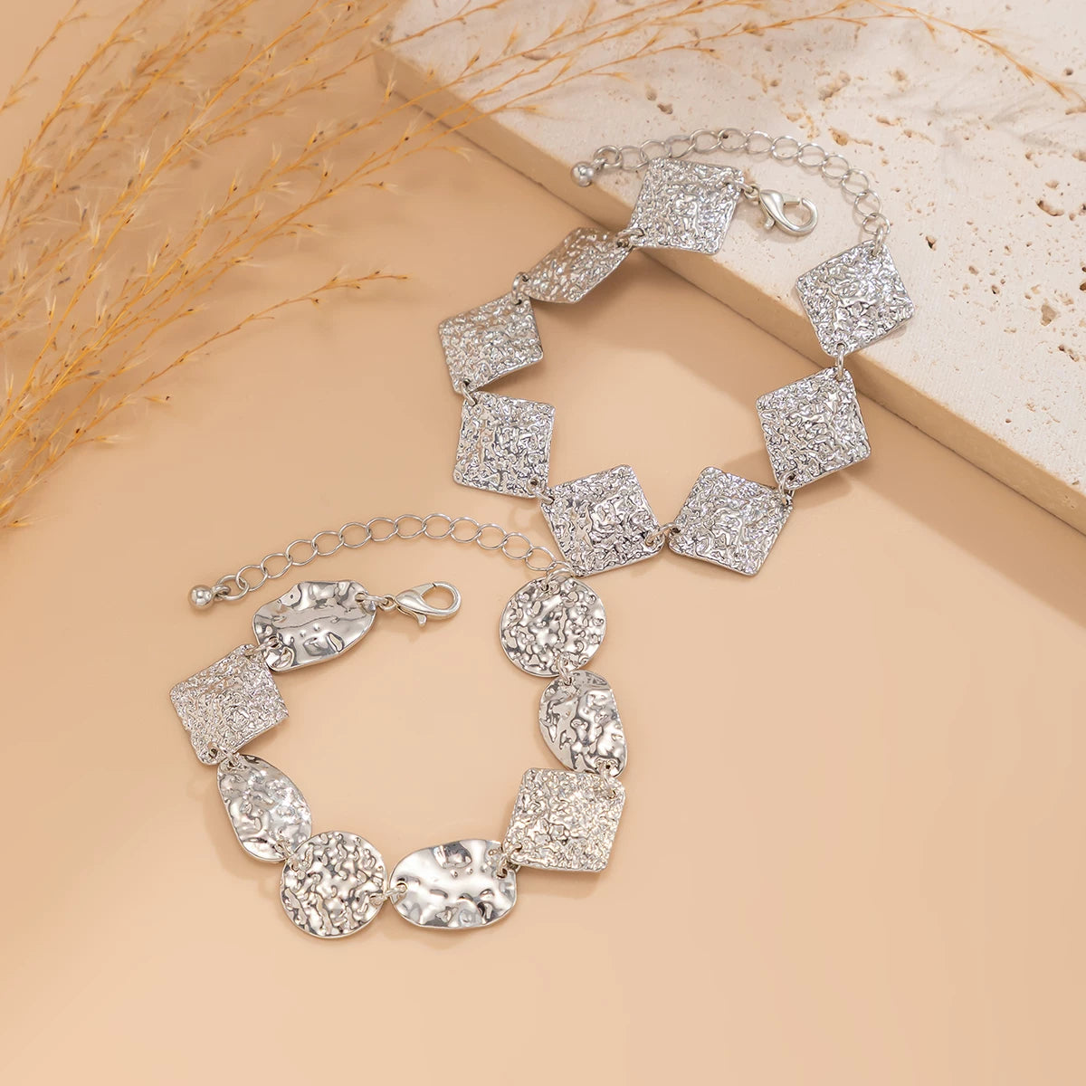 Missy Jewelry - Alana Hammered Geometric Bracelet Set