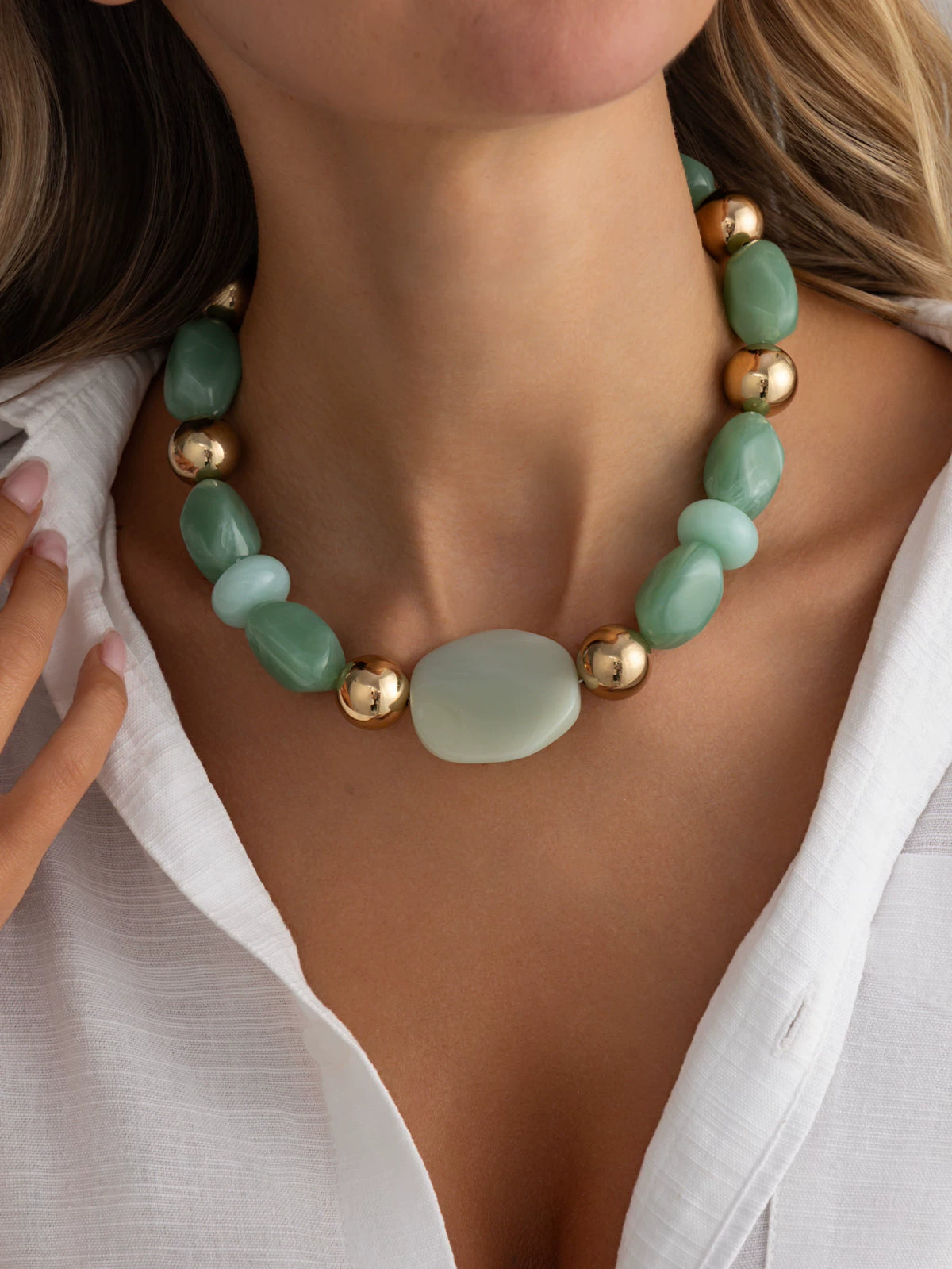 Missy Jewelry - Allanah Faux Jade Beaded Necklace