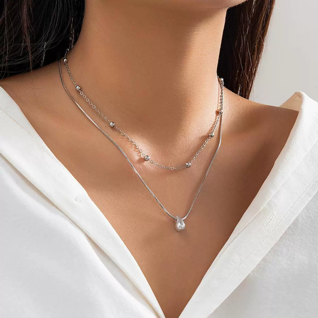Missy Jewelry - Allison Layered Teardrop Necklace Set - Gold Color