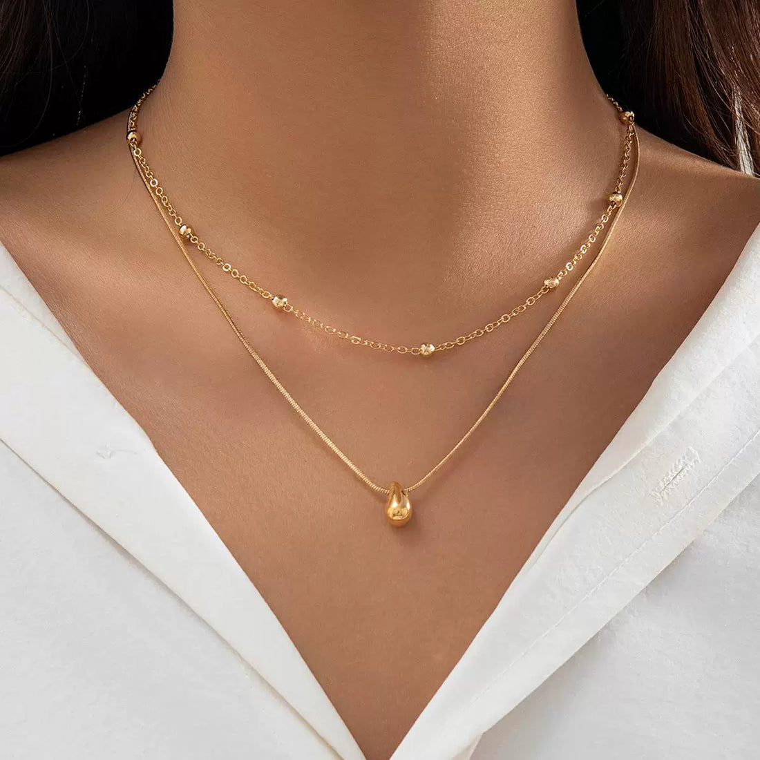 Missy Jewelry - Allison Layered Teardrop Necklace Set - Gold Color