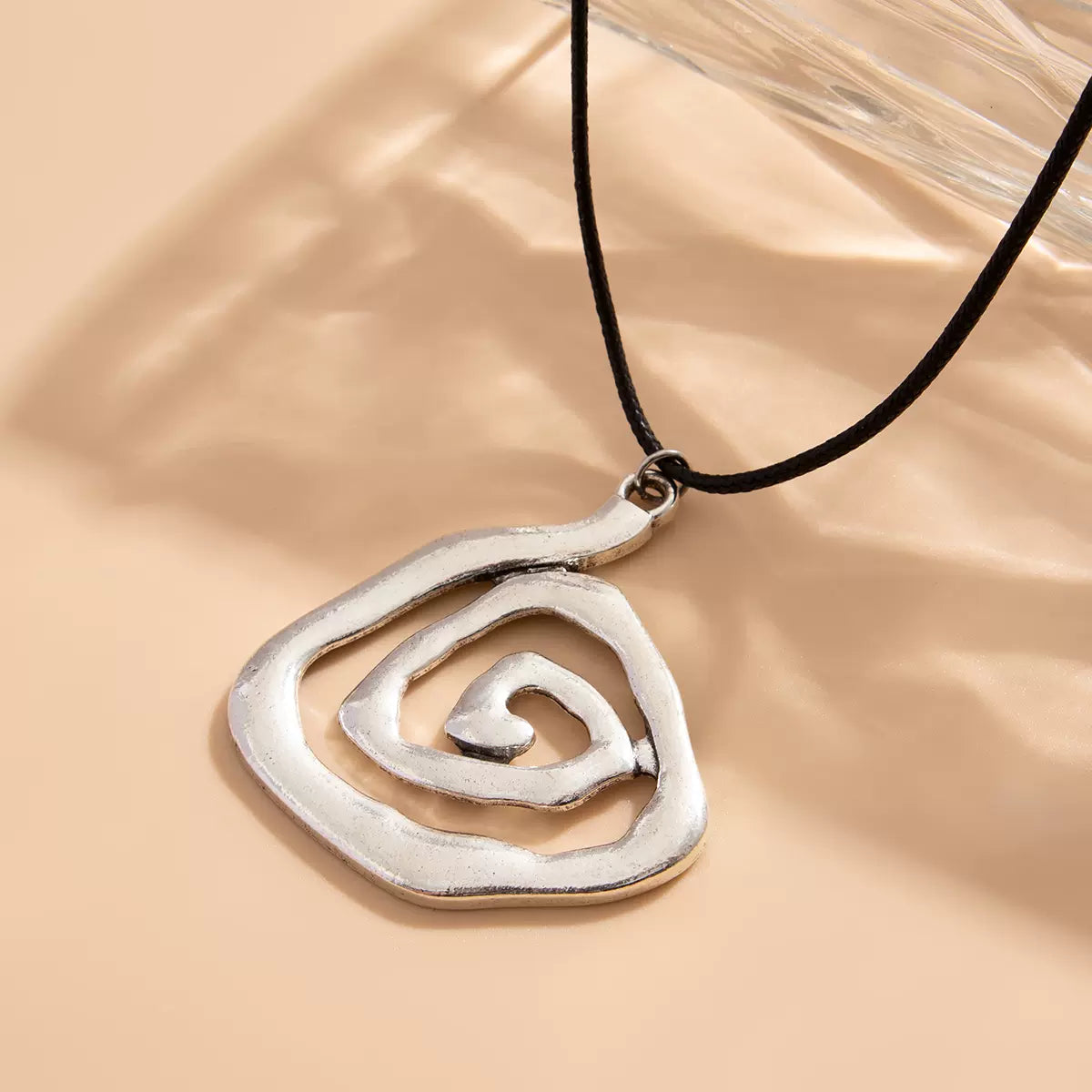 Missy Jewelry - Aloni Swirl Pendant Cord Necklace - Silver Oval Swirl Necklace Color