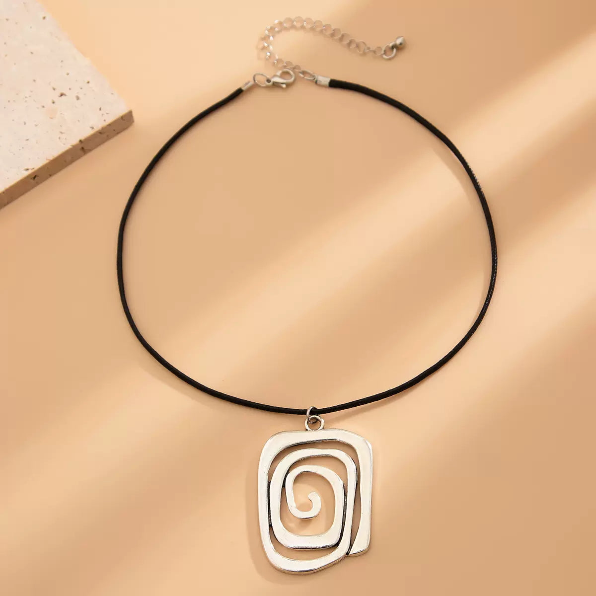 Missy Jewelry - Aloni Swirl Pendant Cord Necklace - Silver Square Swirl Necklace Color
