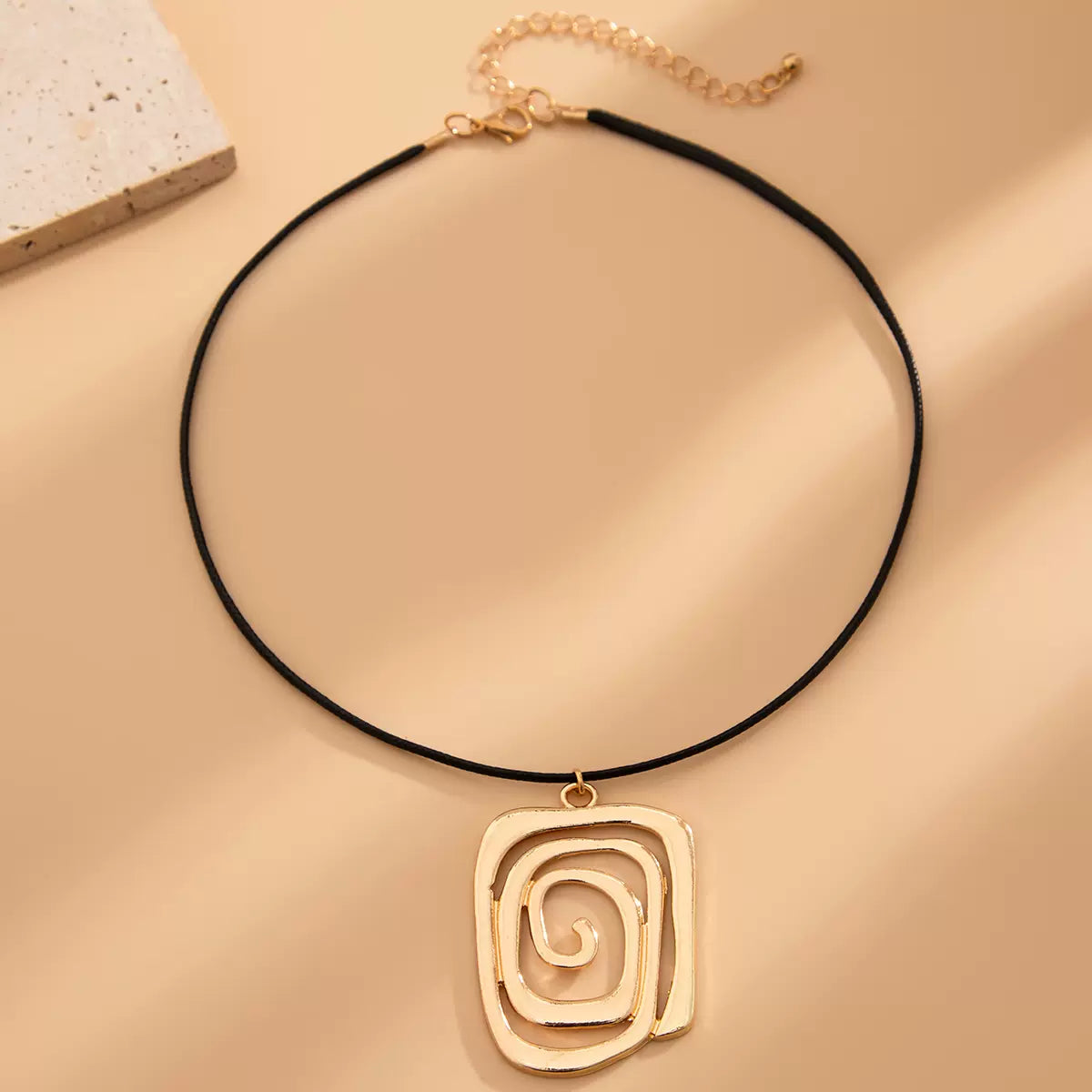 Missy Jewelry - Aloni Swirl Pendant Cord Necklace - Gold Square Swirl Necklace Color
