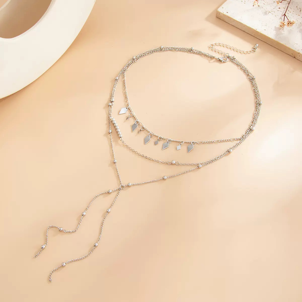 Missy Jewelry - Alorah Layered Tassel Necklace Set - Silver Color
