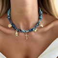 Missy Jewelry - Amarah Floral Scarf Charm Necklace - Blue Color