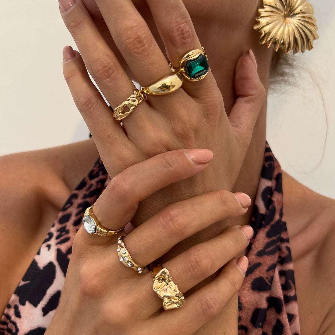 Missy Jewelry - Anai Organic Textured Ring Set - Gold Color