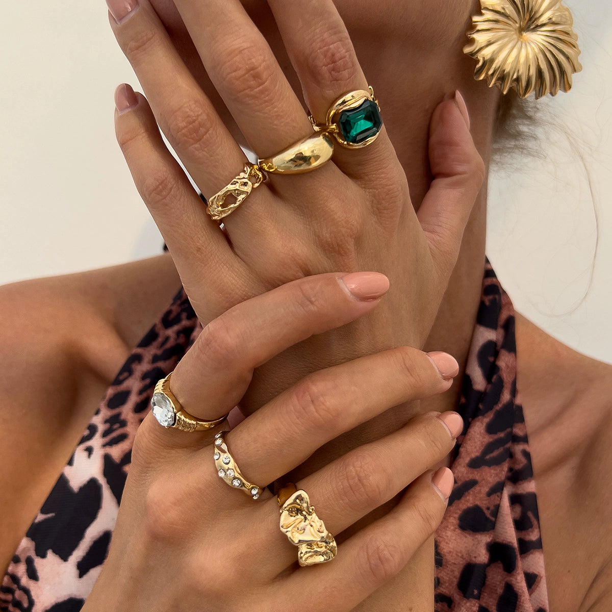 Missy Jewelry - Anai Organic Textured Ring Set - Gold Color