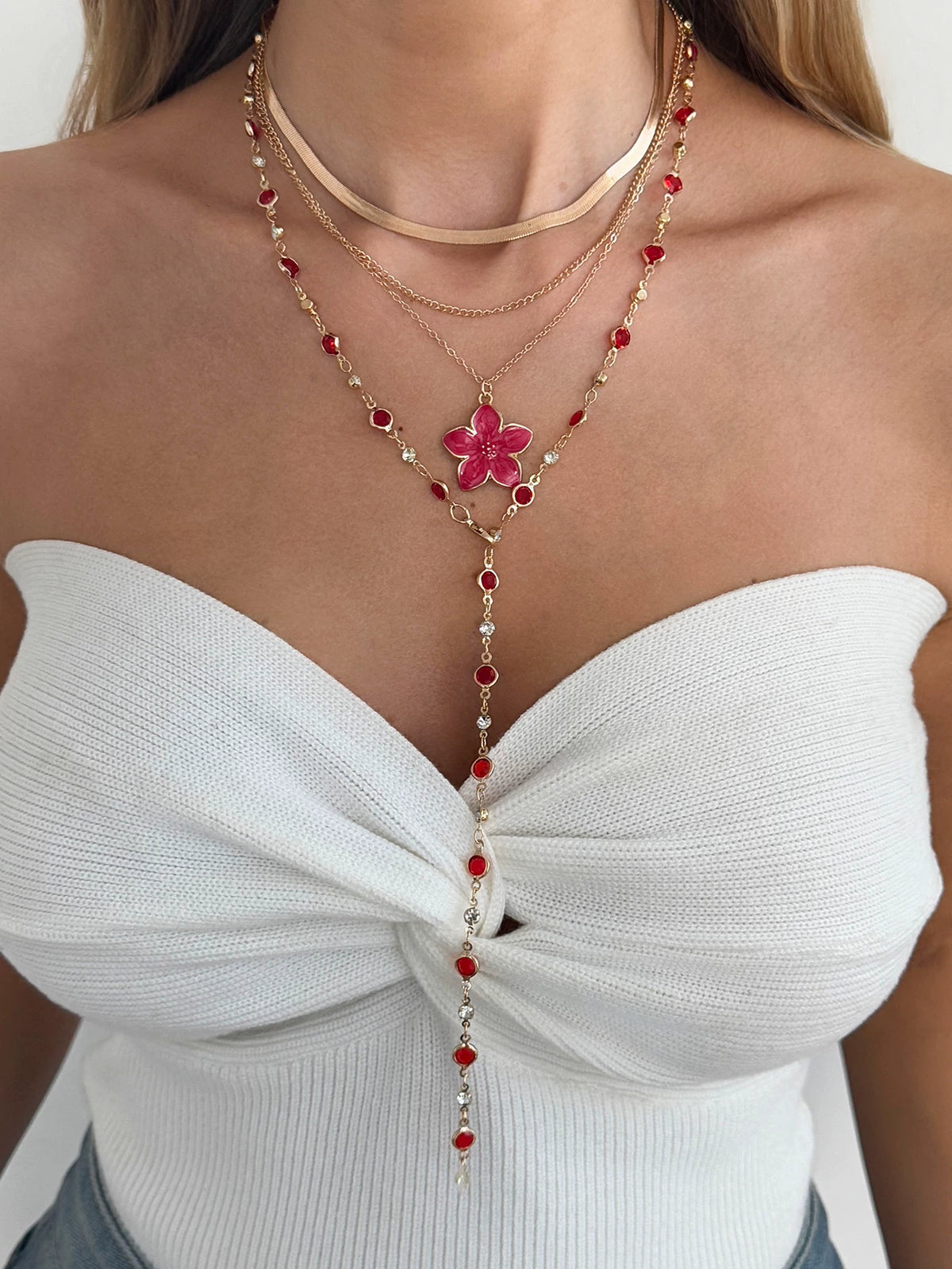 Missy Jewelry - Asra Layered Flower Lariat Necklace