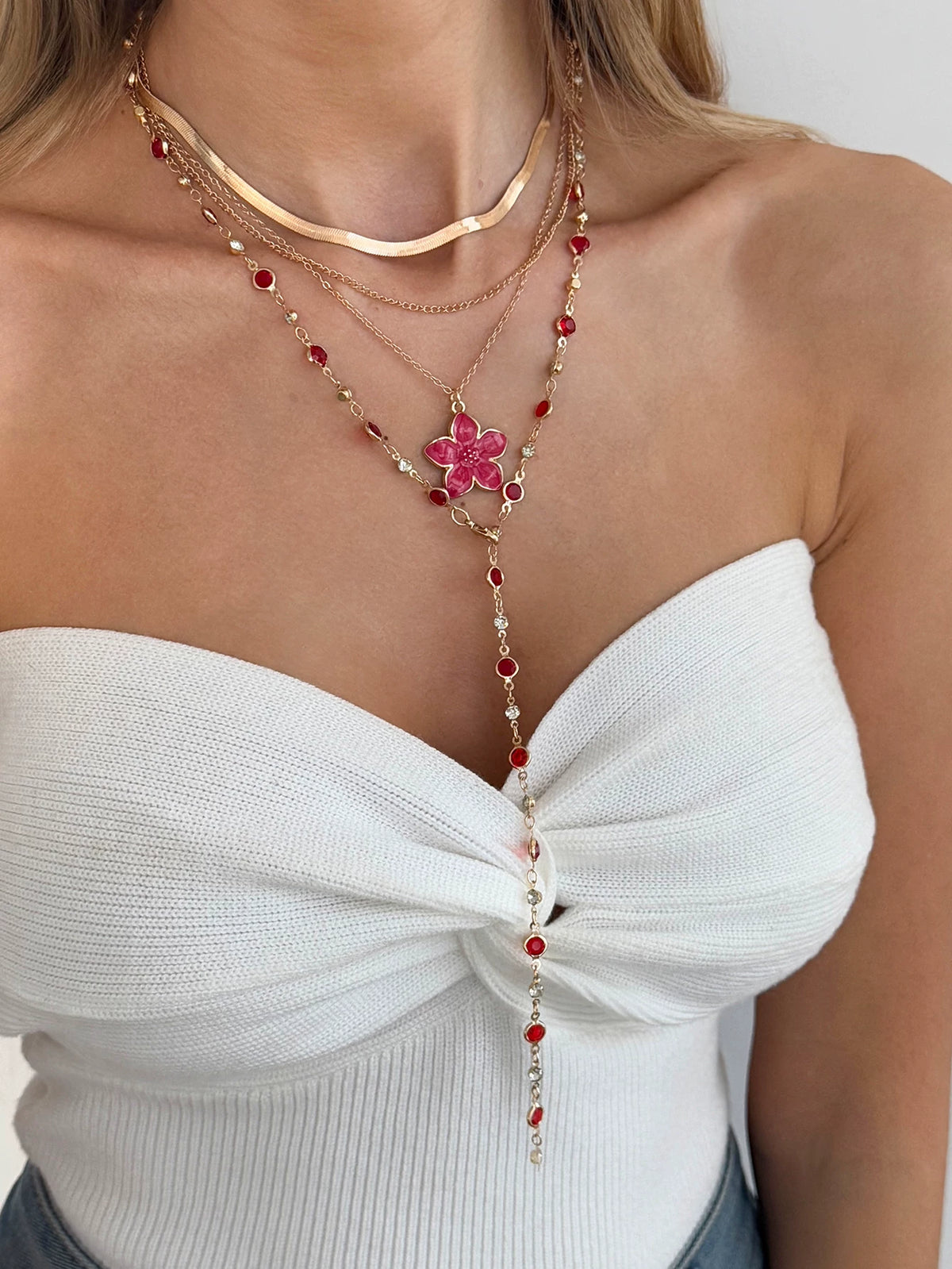 Missy Jewelry - Asra Layered Flower Lariat Necklace