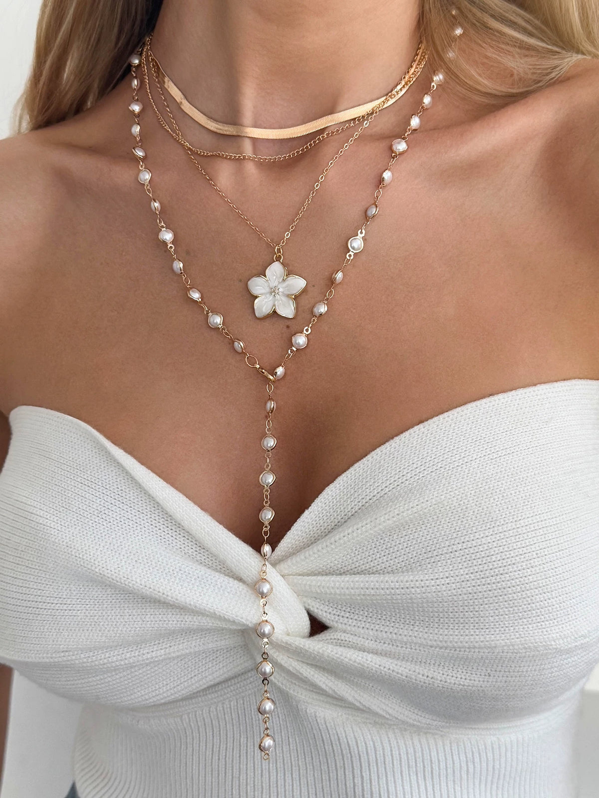 Missy Jewelry - Asra Layered Flower Lariat Necklace