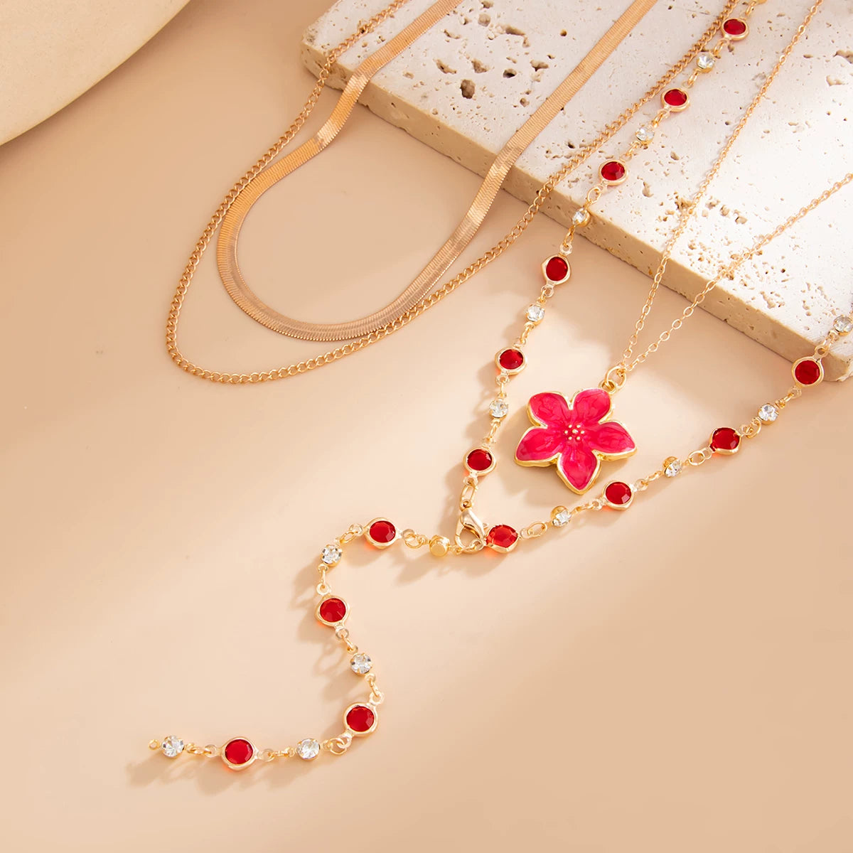 Missy Jewelry - Asra Layered Flower Lariat Necklace