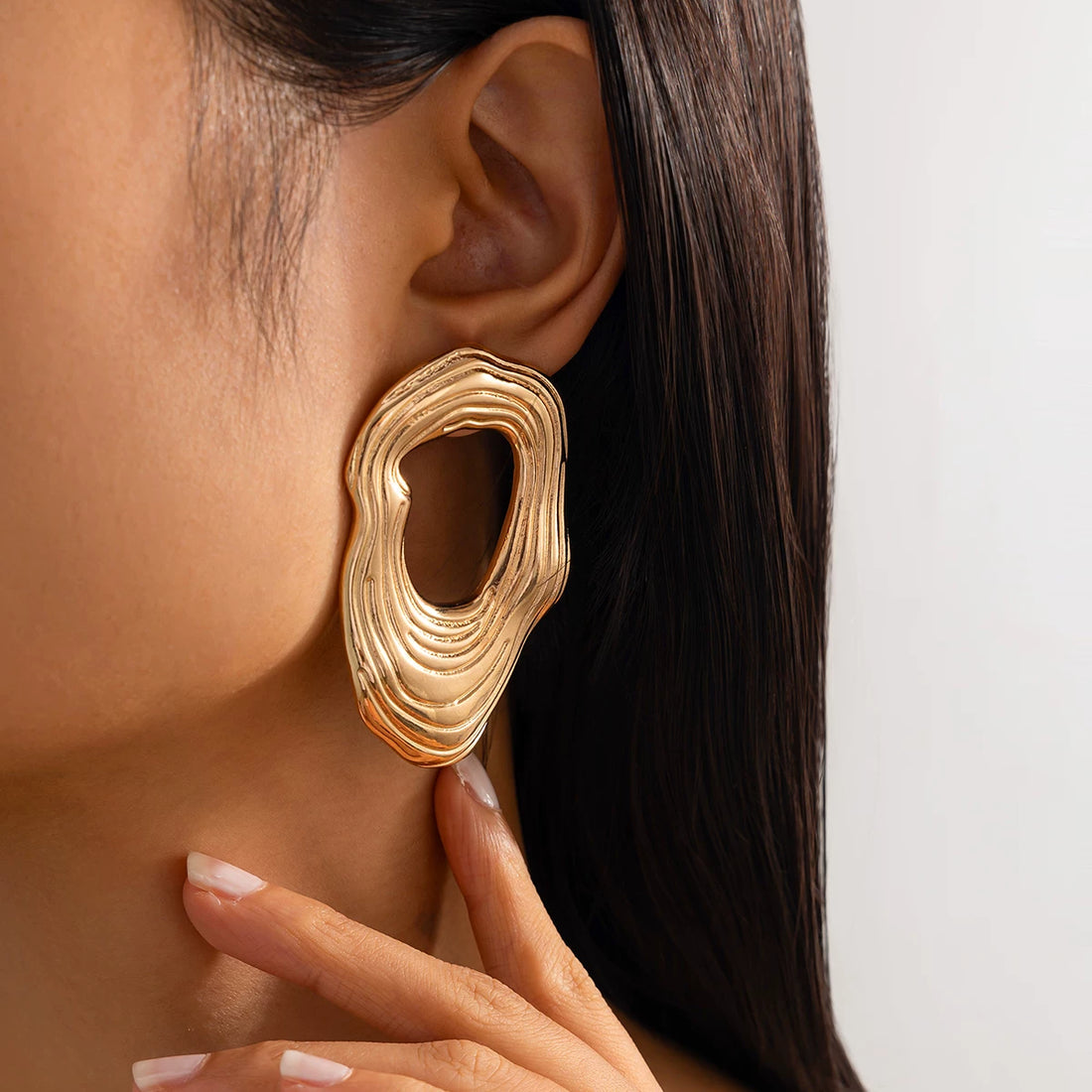 Missy Jewelry - Aurianna Irregular Textured Gold Earrings - Gold Color