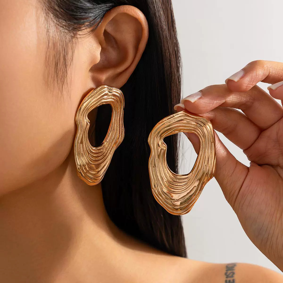 Missy Jewelry - Aurianna Irregular Textured Gold Earrings - Gold Color
