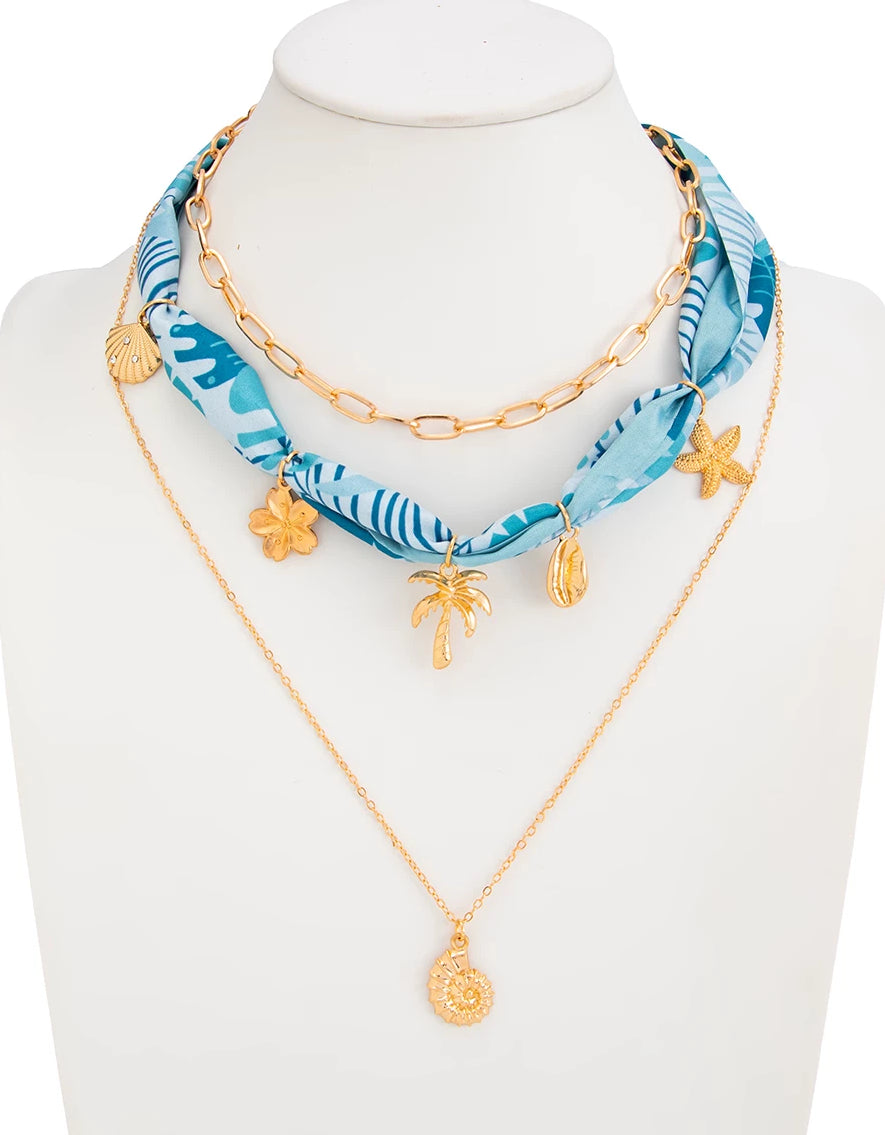 Missy Jewelry - Beautiful Layered Tropical Scarf Necklace - Gold Color