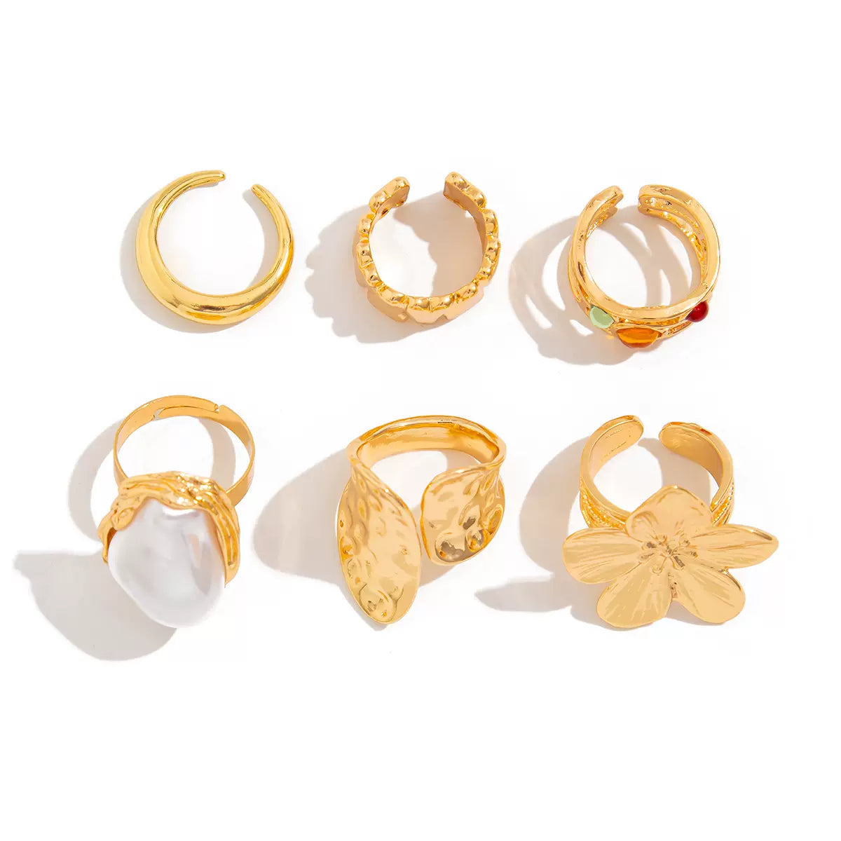 Missy Jewelry - Bowie Textured Pearl Ring Set - Gold Color