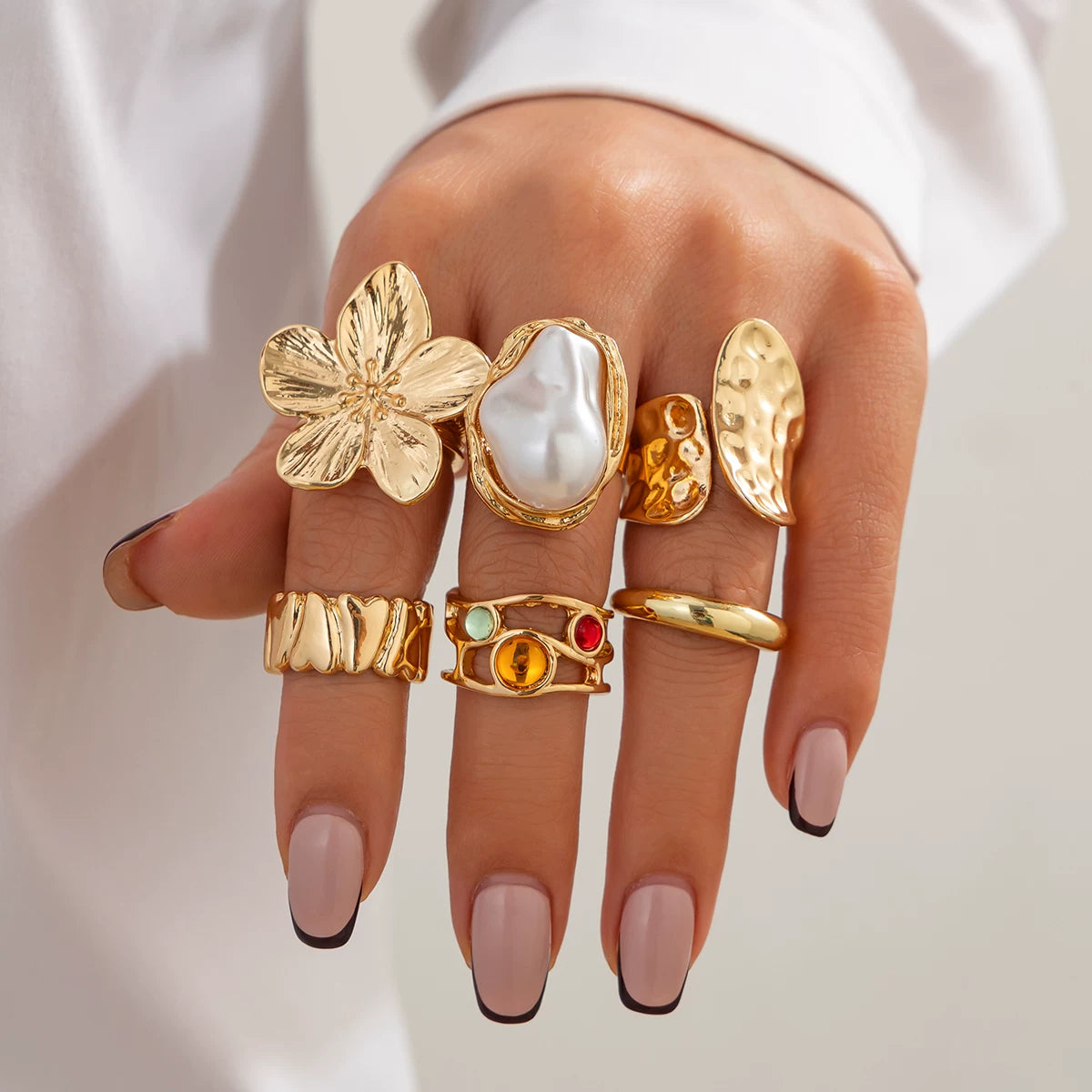 Missy Jewelry - Bowie Textured Pearl Ring Set