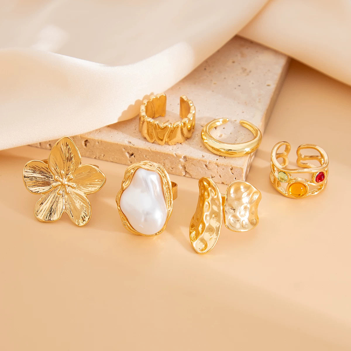 Missy Jewelry - Bowie Textured Pearl Ring Set