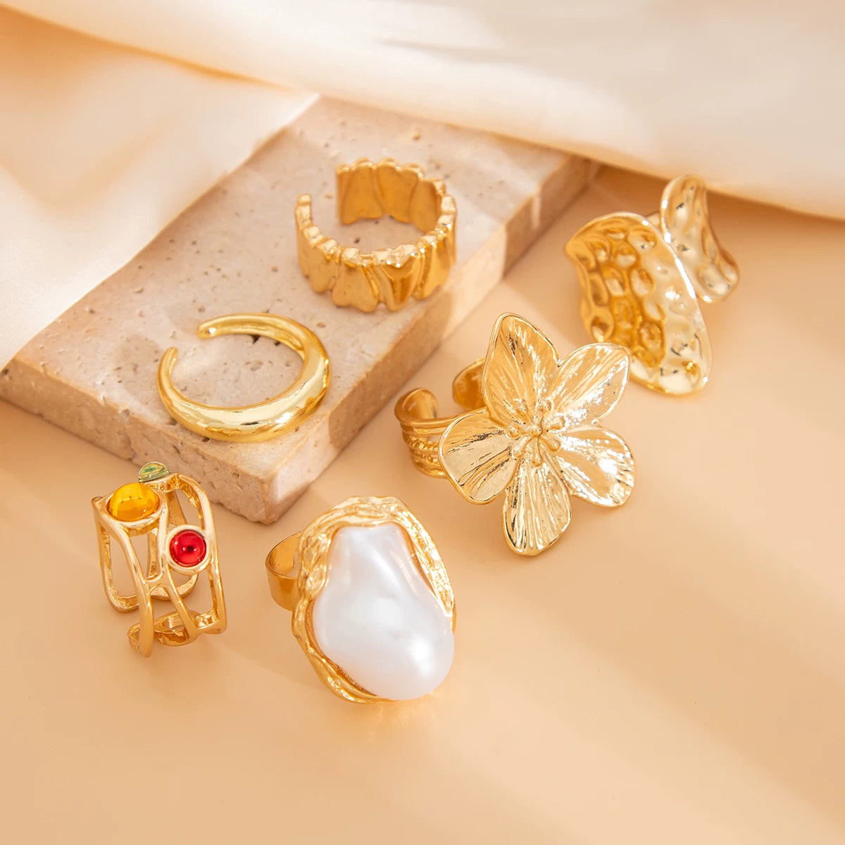 Missy Jewelry - Bowie Textured Pearl Ring Set