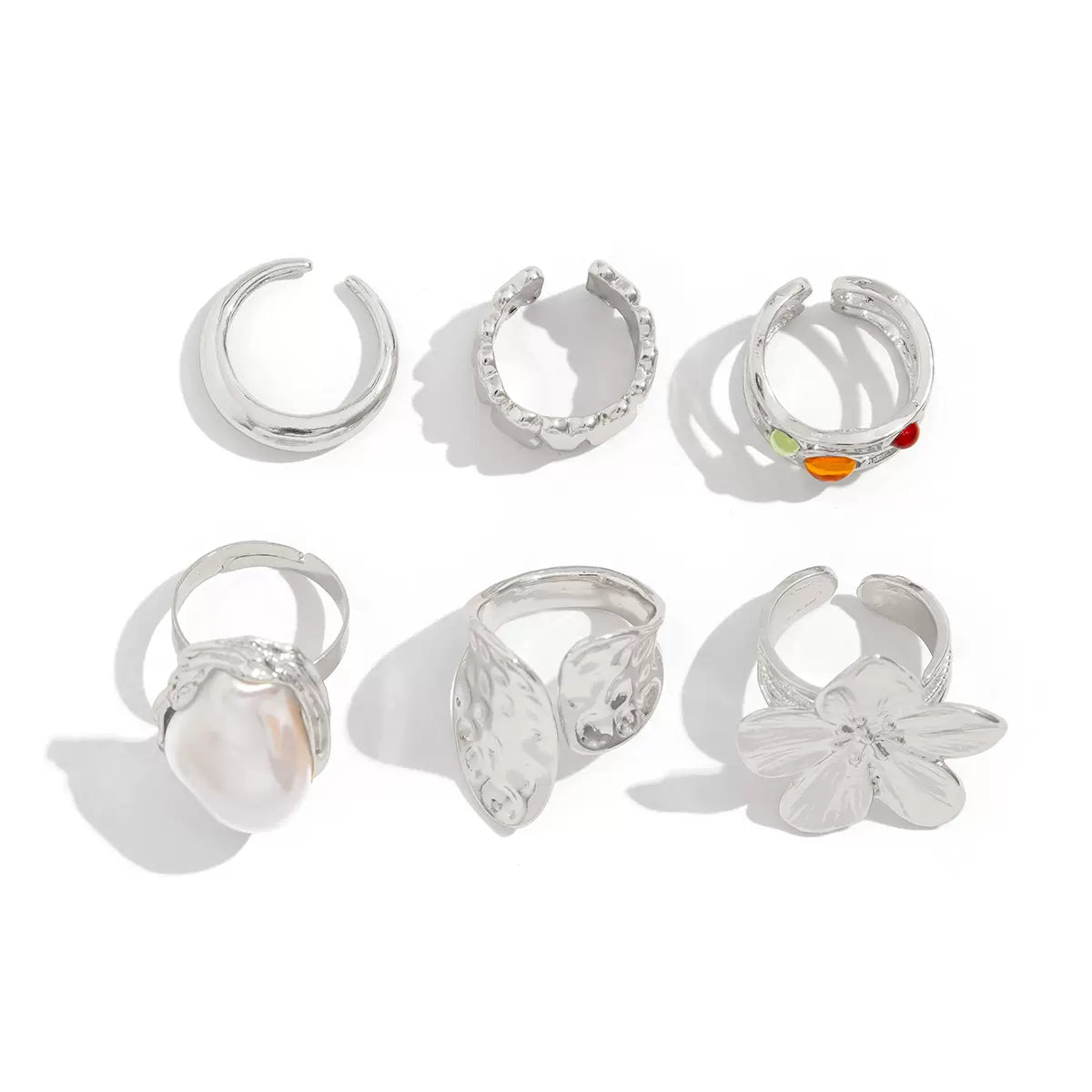 Missy Jewelry - Bowie Textured Pearl Ring Set - Silver Color